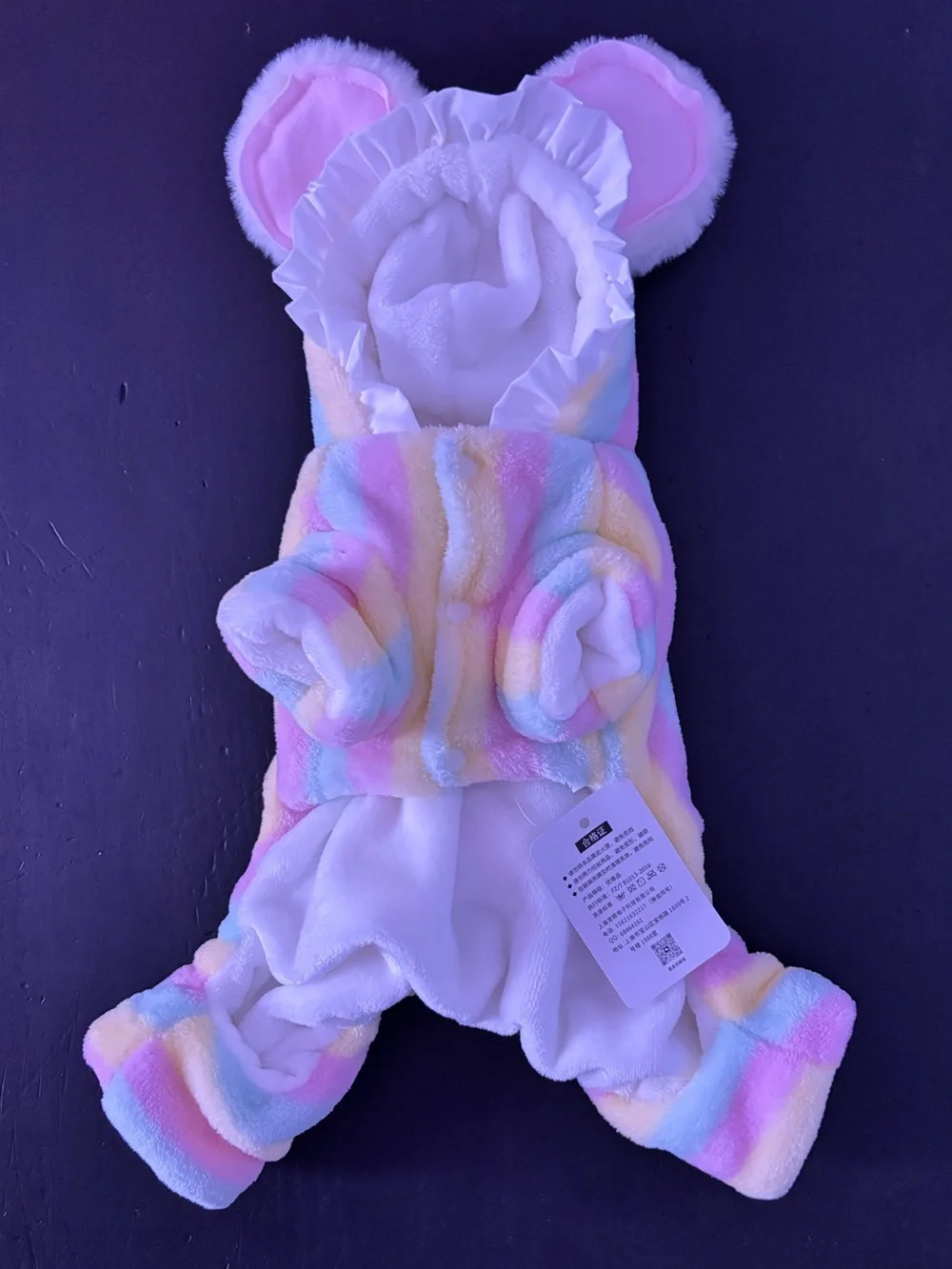 Plush Easter Bunny Pastel Rainbow Striped Pet Onesie with Ears